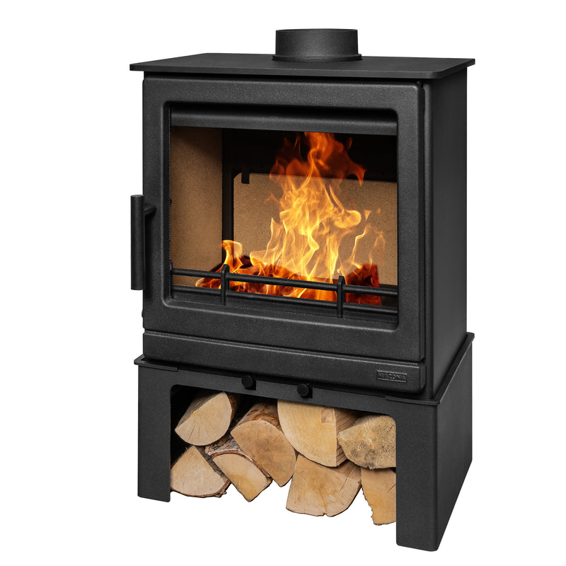 Mazona Ripley 8kW Multifuel Woodburning Stove Black Edition, With Log Store, Freestanding, Eco Design, Defra Approved