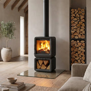Contemporary Log Store Stove in open plan living room 