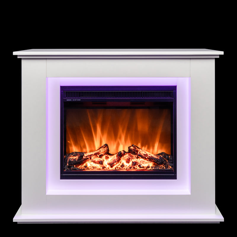 Electric fire suite with orange warm glow flame