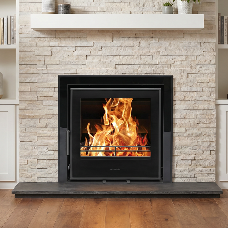 Mazona Clovelly 550 6kW 3 Sided Glass Trim Stove, Multifuel, Woodburning, Cassette, Inset, Eco Design Approved, Defra Approved
