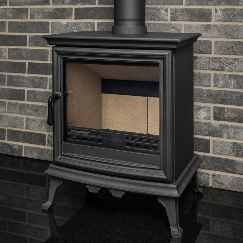Mazona Bedford multifuel stove on grey tiles 