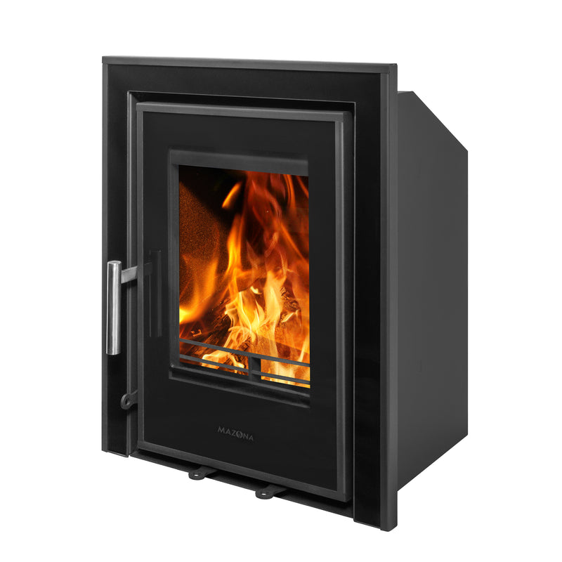Mazona Clovelly 400 5kW 3 Sided Glass Trim Stove, Multifuel, Woodburning, Cassette, Inset, Eco Design Approved, Defra Approved on white background