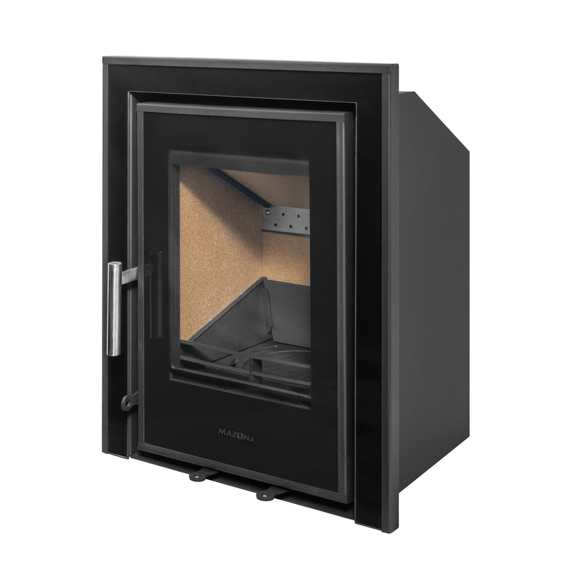 Mazona Clovelly 400 5kW 3 Sided Glass Trim Stove, Multifuel, Woodburning, Cassette, Inset, Eco Design Approved, Defra Approved on white background empty 