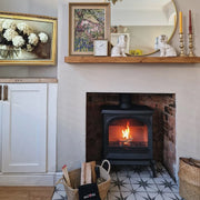 black Multifuel Woodburning Stove in living room 