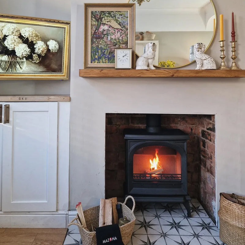 black Multifuel Woodburning Stove in living room 