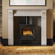 black Multifuel Woodburning Stove in living room 