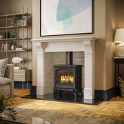 black Multifuel Woodburning Stove in living room 