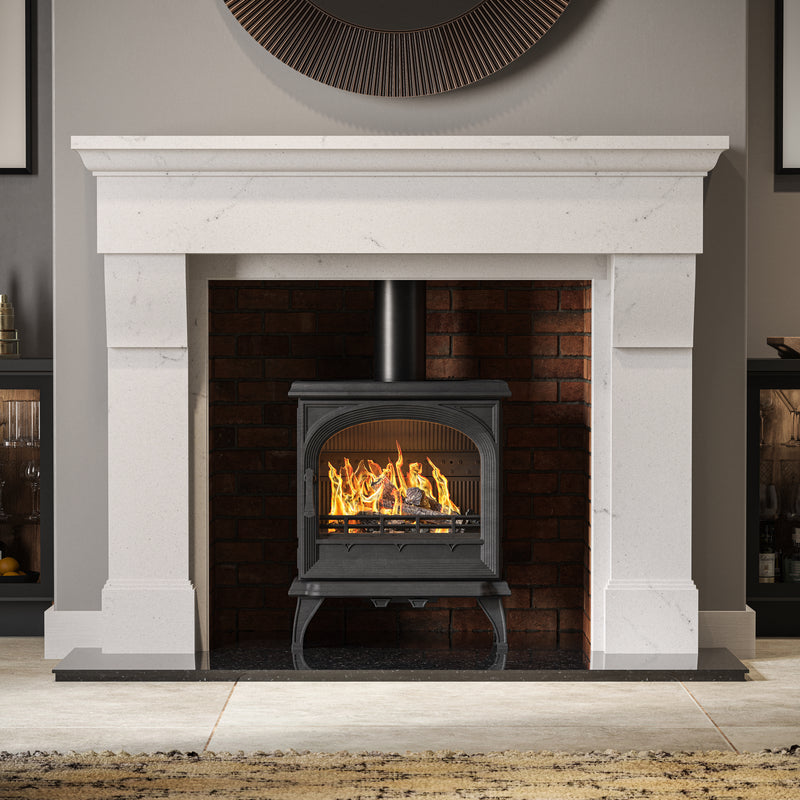 black Multifuel Woodburning Stove In living room