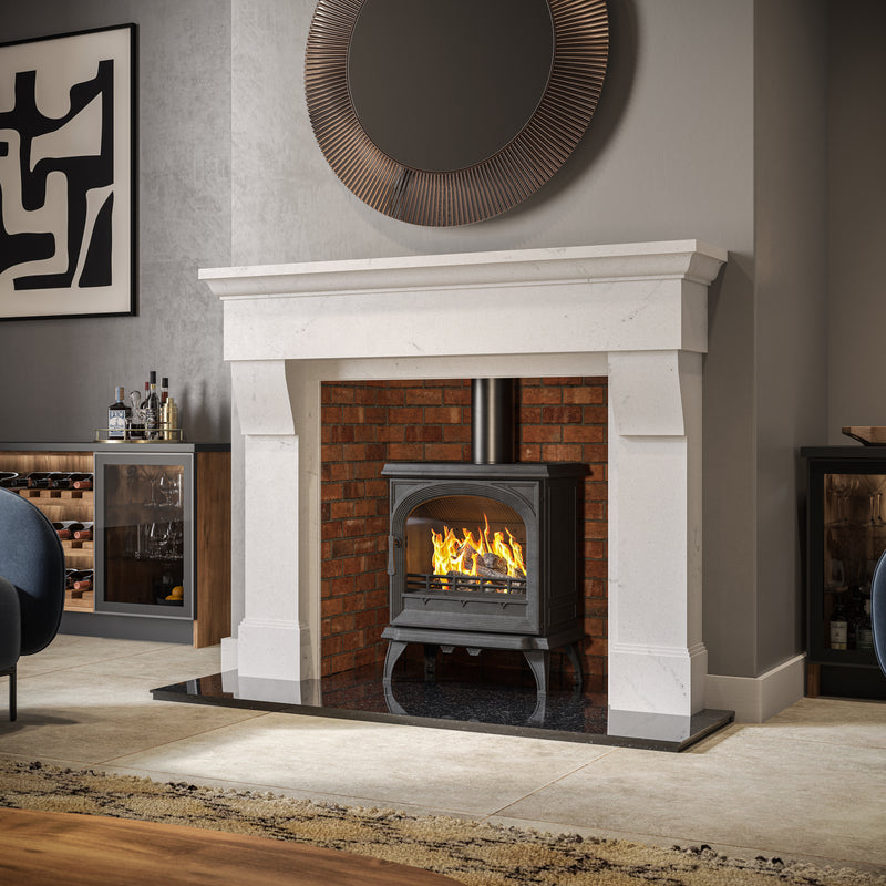 black Multifuel Woodburning Stove In living room