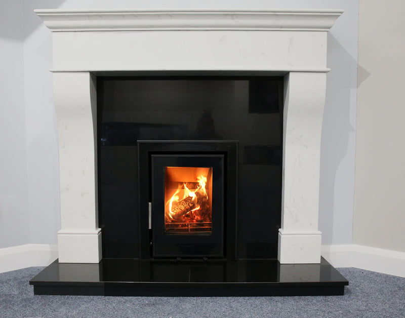 Mazona Clovelly 400 5kW 3 Sided Glass Trim Stove, Multifuel, Woodburning, Cassette, Inset, Eco Design Approved, Defra Approved in fire place