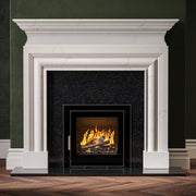 3 Sided Glass Trim Stove In living room 