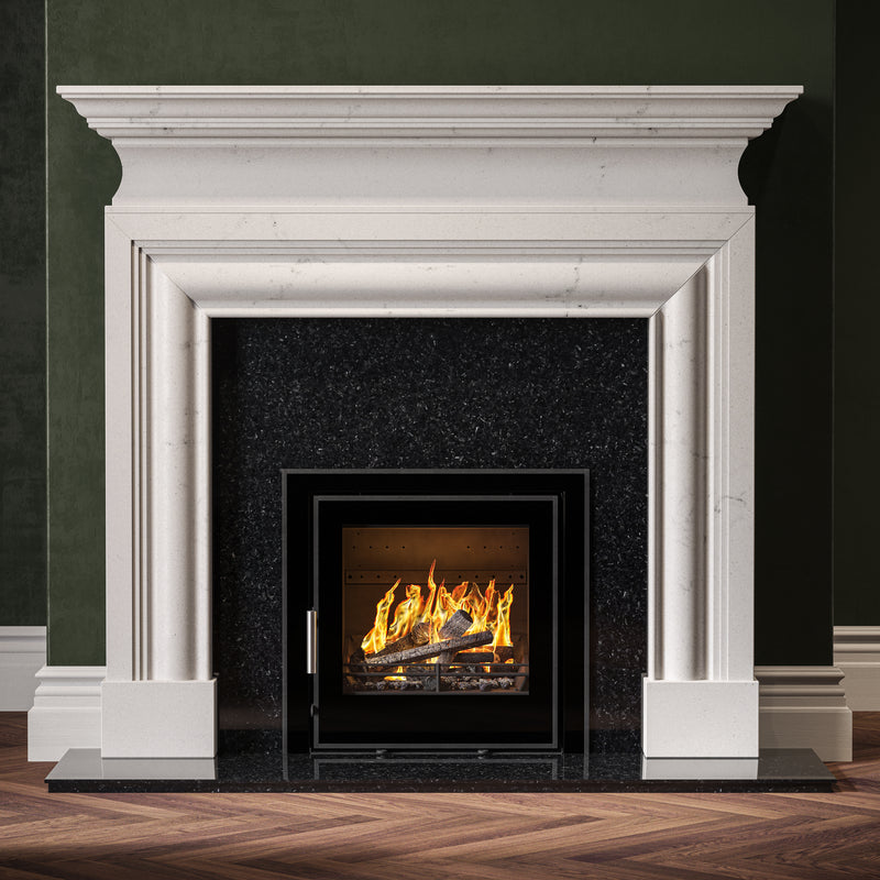 3 Sided Glass Trim Stove In living room 