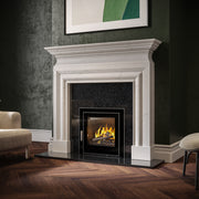 3 Sided Glass Trim Stove in living room