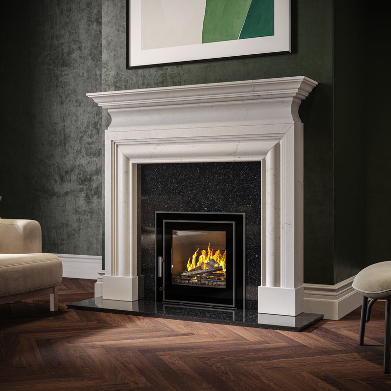 3 Sided Glass Trim Stove in living room
