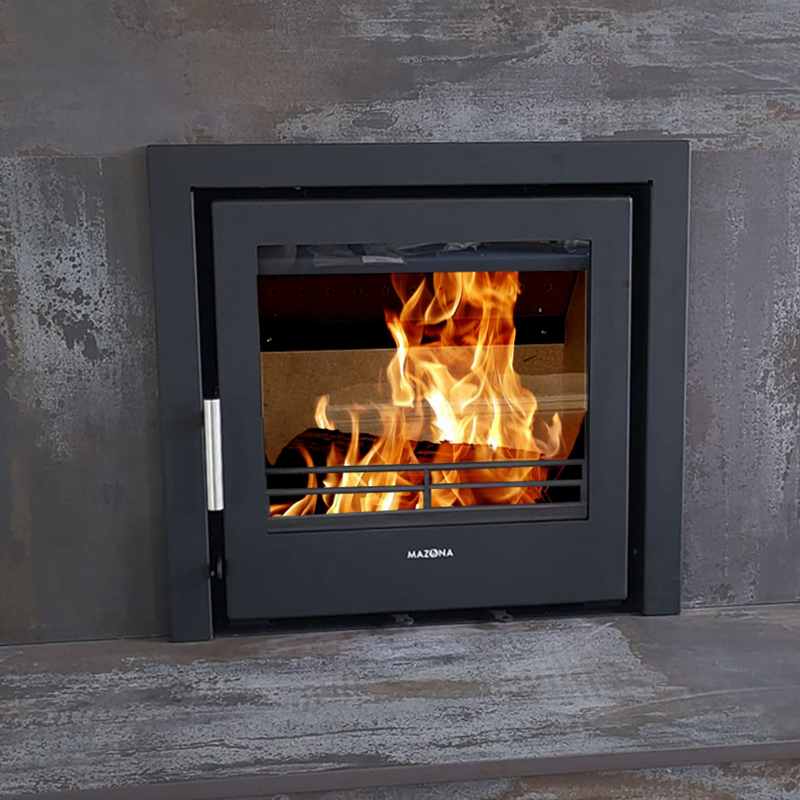 Mazona Clovelly multifuel stove on grey slate background 