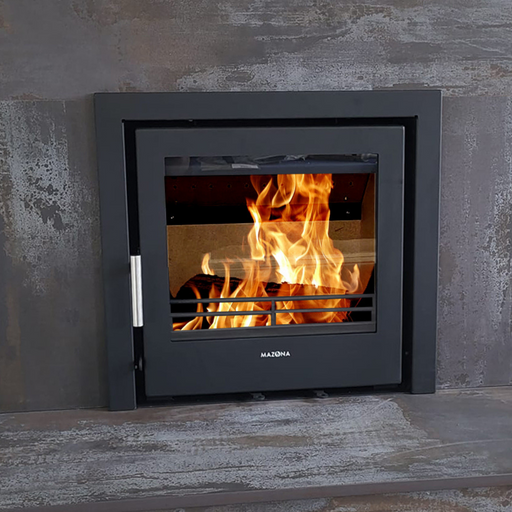 Mazona Clovelly multifuel stove on grey slate background 