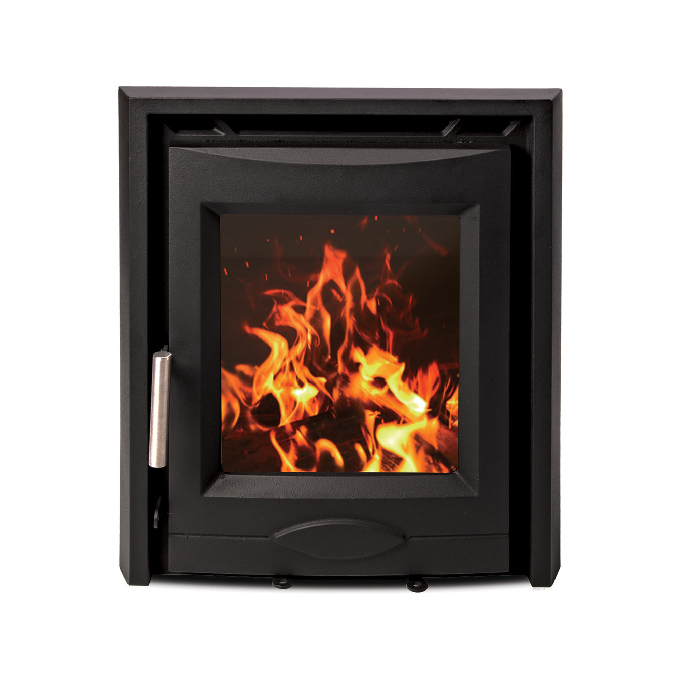 multifuel stove with flame on white background 