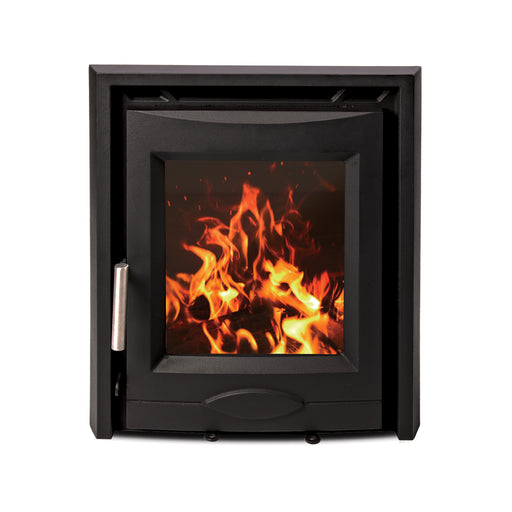 multifuel stove with flame on white background 