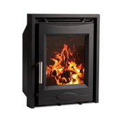 multifuel stove with flame on white background 