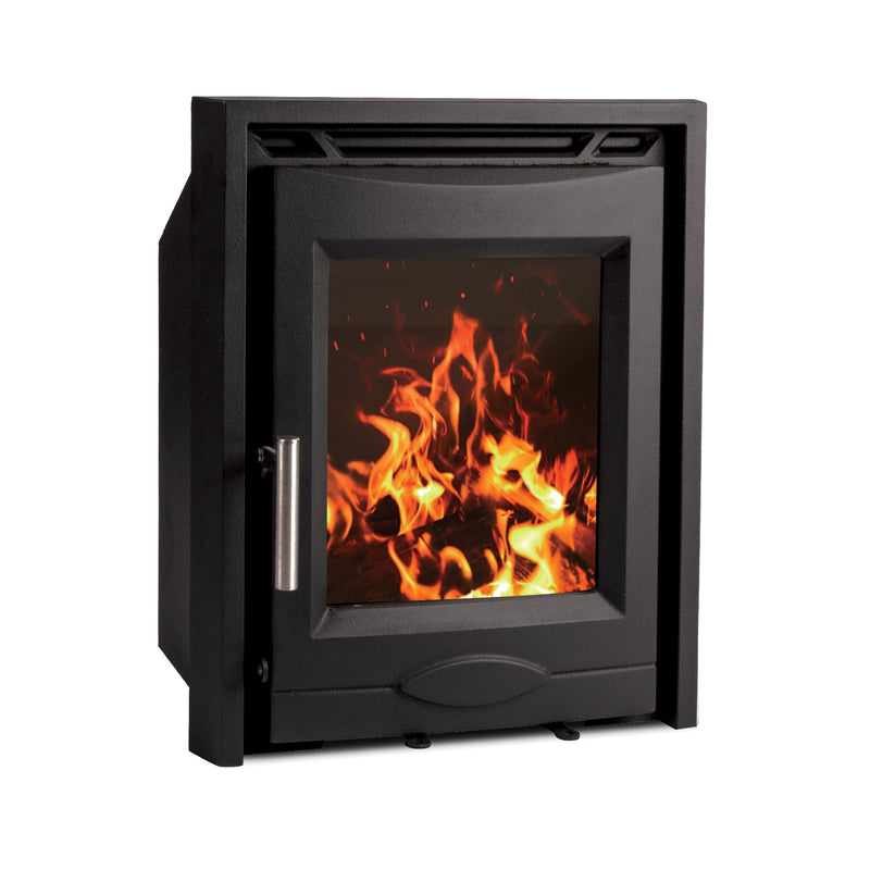 multifuel stove with flame on white background 