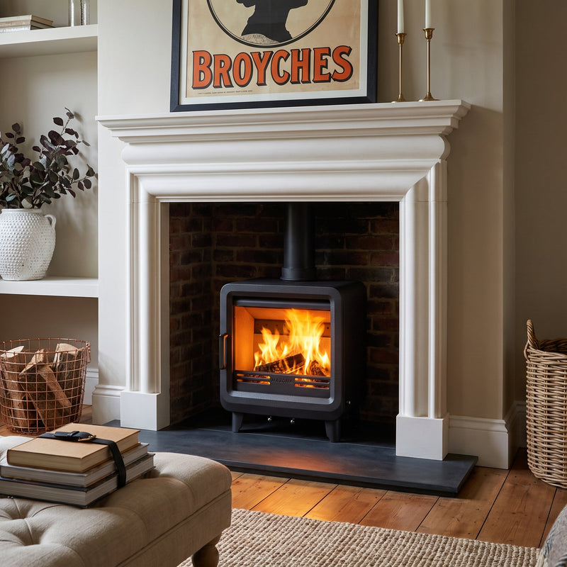 Art deco freestanding stove in marble surround 