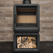 Grey wood stove on a white background 