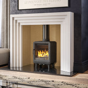Black Multifuel Woodburning Stove in living room 