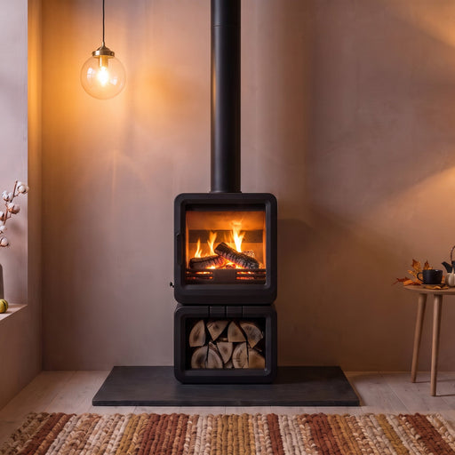 Cosy living room with mazona heatwave stove burning 
