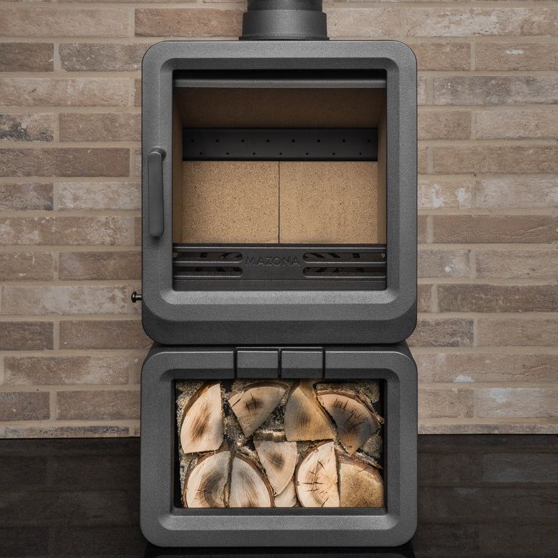 Grey wood stove on a white background 
