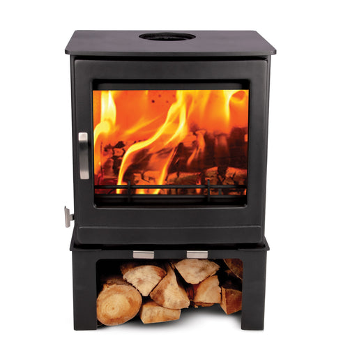 Mazona Ripley Woodburning Stove with Log Store on white background 