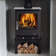 Black Mazona Multifuel Woodburning Stove in chimney breast 