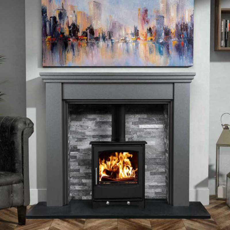 Black Mazona Multifuel Woodburning Stove in living room