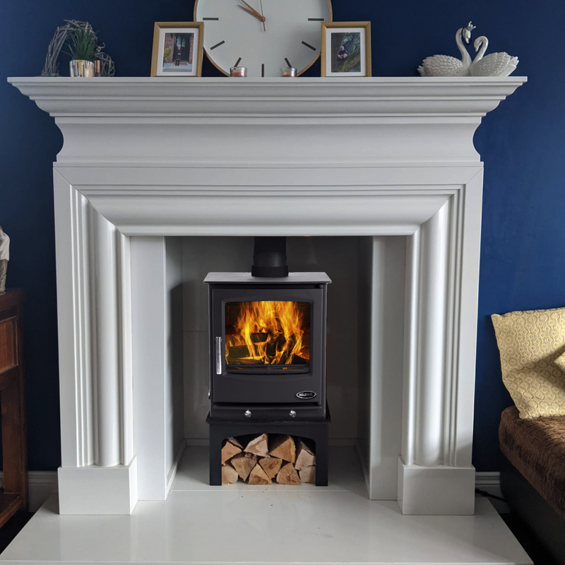 Black Mazona Multifuel Woodburning Stove in chimney breast