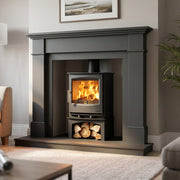Modern living room with a fireplace and comfortable furniture.