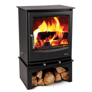 Mazona Rye Woodburning Stove with flame on white background 