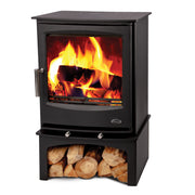Mazona Rye Woodburning Stove with flame on white background 