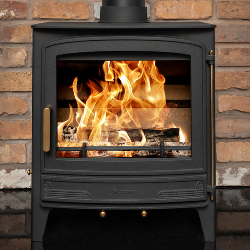 Mazona Warwick multifuel stove on redbrick background 