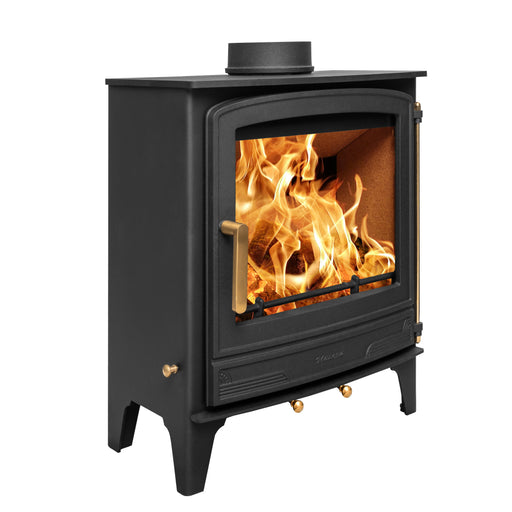 Mazona Warwick Multifuel Woodburning Stove with flame on white background 