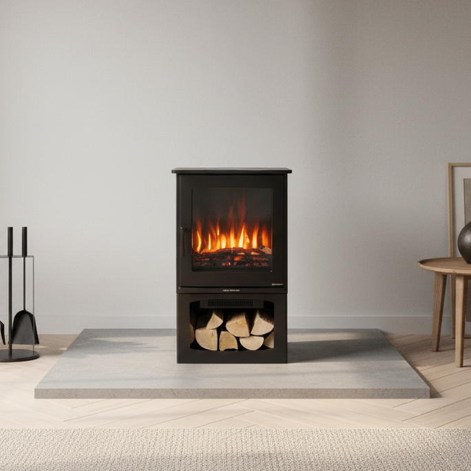 Ezee Glow Crescent Electric Freestanding Stove 1.9KW With Small Log Store