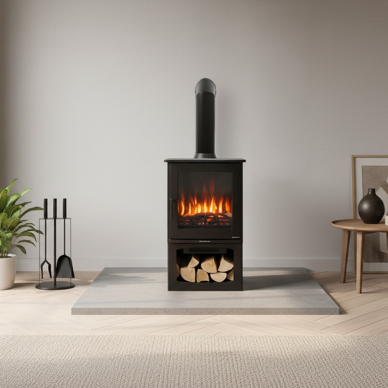 Ezee Glow Crescent Electric Freestanding Stove 1.9KW With Small Log Store