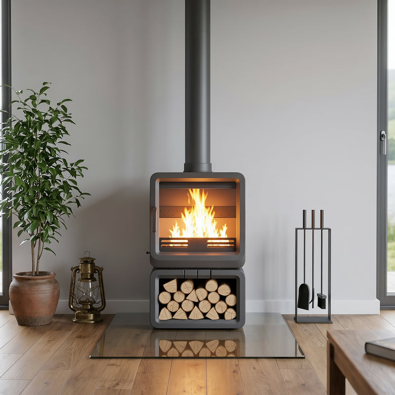 Mazona Heatwave 8kW Log Store Multifuel Woodburning Stove, Freestanding, Eco Design Approved, Defra Approved (Copy)