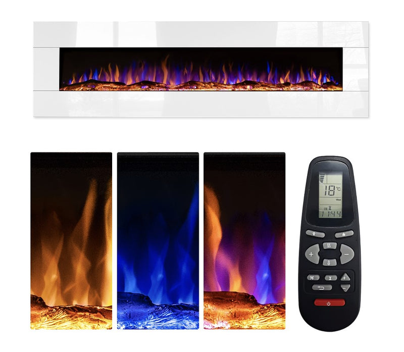 Ezee Glow XL Zara 72" White Wall Mounted or Recessed / Built In Electric Fire