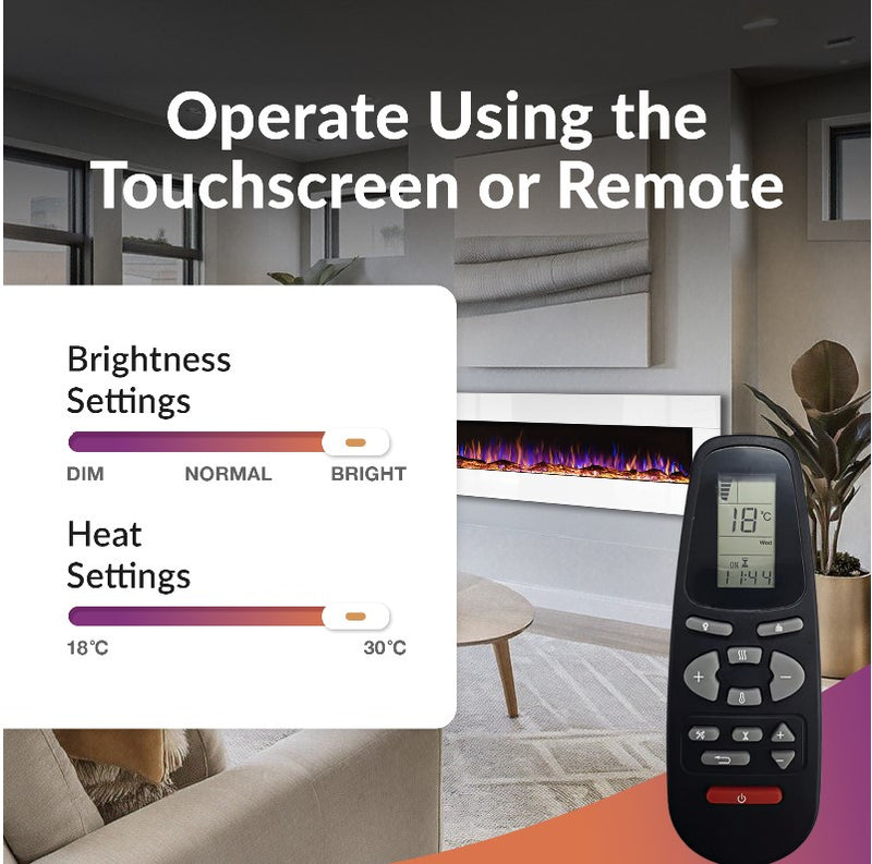 Ezee Glow Grand Zara 60" White Wall Mounted or Recessed / Built In Electric Fire