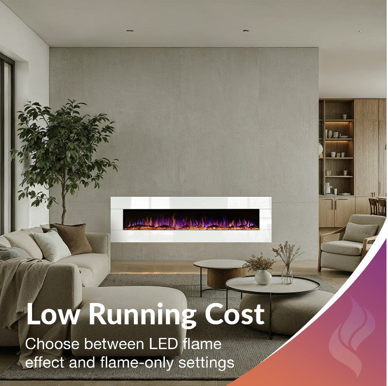 Ezee Glow Grand Zara 60" White Wall Mounted or Recessed / Built In Electric Fire