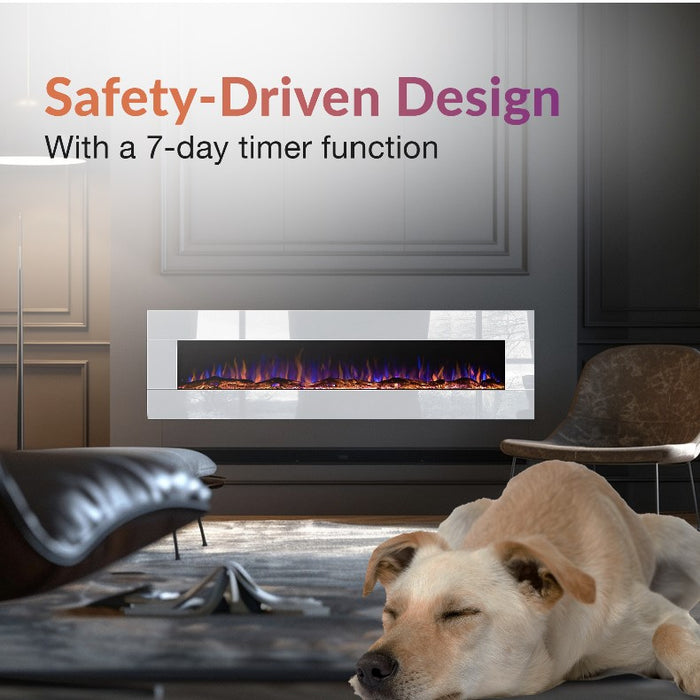 Ezee Glow XL Zara 72" White Wall Mounted or Recessed / Built In Electric Fire