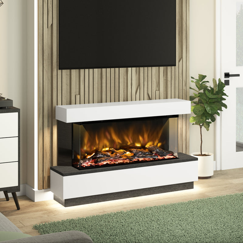 Elgin & Hall Evento 54" Arteon 1000-3SL Electric Fireplace Suite, Nightfall & Ash white