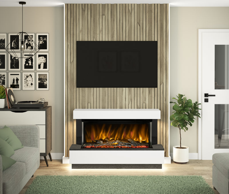 Elgin & Hall Evento 54" Arteon 1000-3SL Electric Fireplace Suite, Nightfall & Ash white
