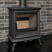 Mazona Bedford multifuel stove with grey tile background 