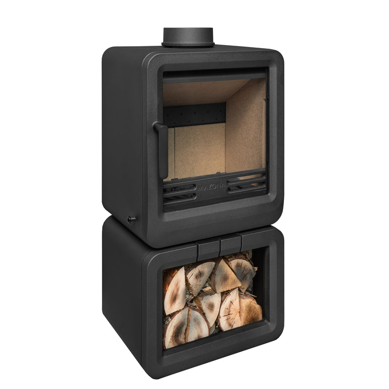 Grey wood stove on a white background 