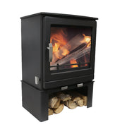 Log Store To Suit Mazona Ripley 8kW Stove side view including stove on white background